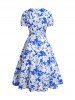 Robe Portefeuille à Imprimé Fleurs à Volants - Bleu M
