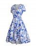 Robe Portefeuille à Imprimé Fleurs à Volants - Bleu M