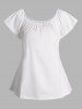 Mock Button High Low Longline Top And Pure Color Short Sleeve T-shirt Set -  