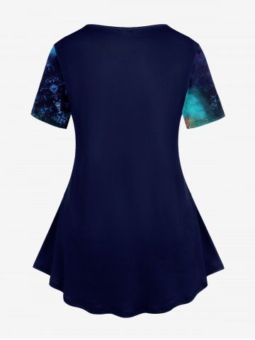 Plus Size Galaxy Owl Branch Print Short Sleeves T-shirt