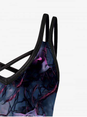 Gothic Flower Leaves Print Crisscross Cami Dress