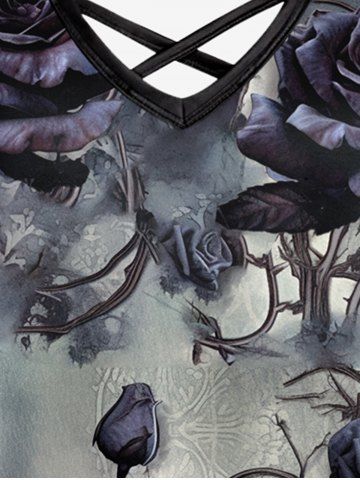 Gothic Flower Print Crisscross Cami Dress