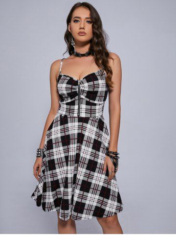 Plus Size Plaid Half Zipper Backless Vintage Sleeveless Dress - BLACK - 1X | US 14-16