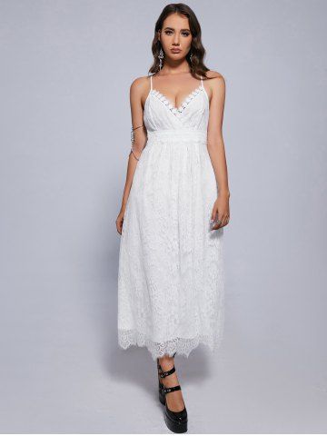 Plus Size Plunge Lace Party Semi Formal Maxi White Fairy Dress