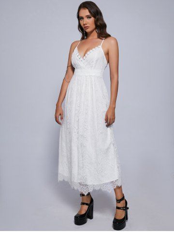 Plus Size Plunge Lace Party Semi Formal Maxi White Fairy Dress