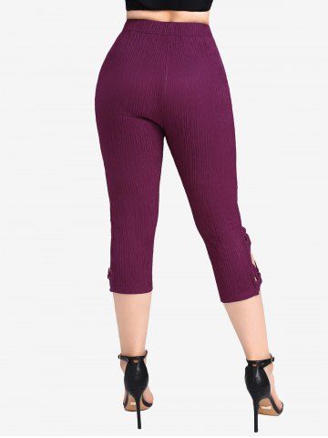 Plus Size Buckle Braided Pockets Capri Leggings
