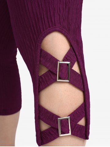 Plus Size Buckle Braided Pockets Capri Leggings