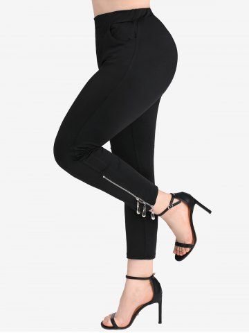 Plus Size Zipper Pockets Leggings - BLACK - L | US 12