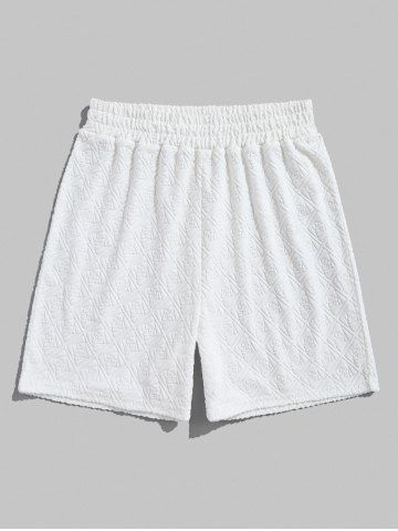 Men's Casual Geometric Jacquard Textured Terry Cloth Elastic Waist Shorts - WHITE - XL