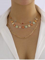 3Pcs Vintage Ethnic Style Colorful Daisy Necklaces -  