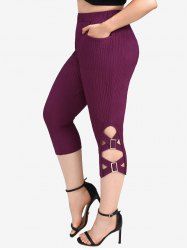 Plus Size Lace Up Pockets Buckle Pull On Leggings [39% OFF]