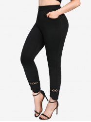 Plus Size Pockets Floral Lace Braided Leggings [45% OFF]