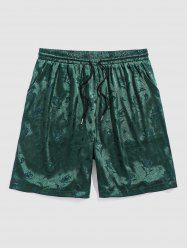 Silky Satin Rose Pattern Casual Shorts -  