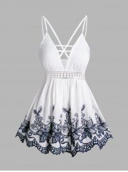 Floral Embroidery Lace Panel Plunge Tank Top -  