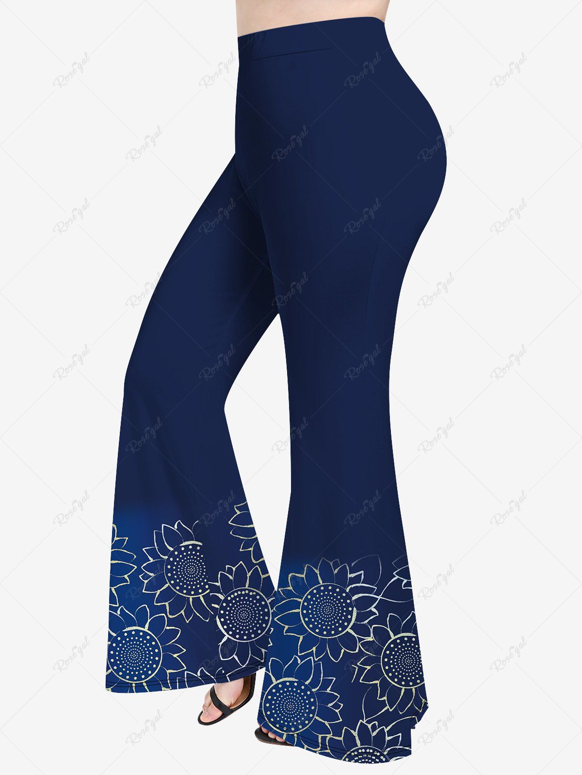 Pantalon Evasé Tournesol Imprimé de Grande Taille Bleu M