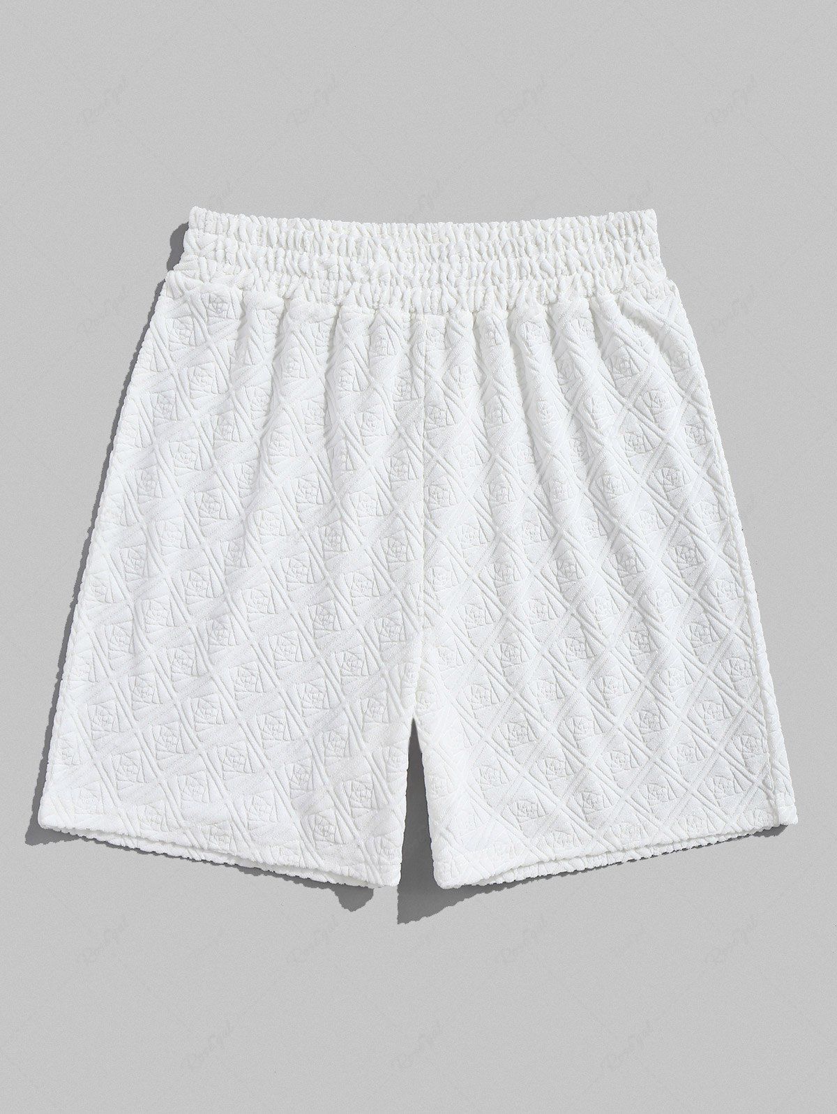 Trendy Men's Casual Geometric Jacquard Textured Terry Cloth Elastic Waist Shorts  