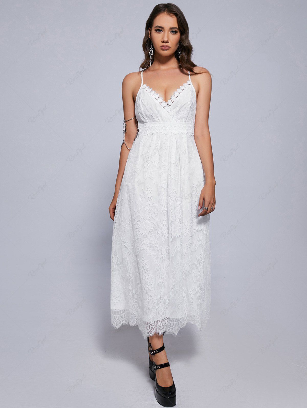 Affordable Plus Size Plunge Lace Party Semi Formal Maxi Dress  