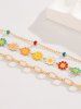 3Pcs Vintage Ethnic Style Colorful Daisy Necklaces -  