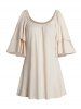Plain Color Layered Half Sleeve Scoop Neck Casual Long T Shirt -  