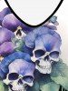 Haut à Bretelle Ajustable Gothique en Blocs de Couleurs Fleur Crâne Imprimée à Epaule Dénudée (Sans Dos) - Noir XS