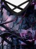Gothic Flower Leaves Print Crisscross Cami Dress -  
