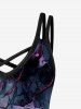 Gothic Flower Leaves Print Crisscross Cami Dress -  