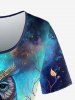 T-shirt Hibou Branche Galaxie Imprimés à Manches Courtes de Grande Taille - Bleu profond 4X