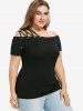 Plus Size Lace Up Strappy Off Shoulder Short Sleeves T-shirt -  