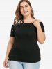 Plus Size Lace Up Strappy Off Shoulder Short Sleeves T-shirt -  