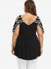 Plus Size Floral Lace Panel Layered Cold Shoulder T-shirt -  