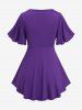 Plus Size Zipper Chains Ruched Surplice Butterfly Sleeves T-shirt -  