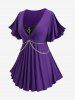 Plus Size Zipper Chains Ruched Surplice Butterfly Sleeves T-shirt -  