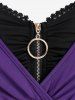 Plus Size Zipper Chains Ruched Surplice Butterfly Sleeves T-shirt -  