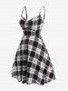 Plus Size Plaid Half Zipper Backless Vintage Sleeveless Dress -  