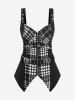 Gothic Plaid Buckled Grommets Zip Front Asymmetrical Tank Top -  