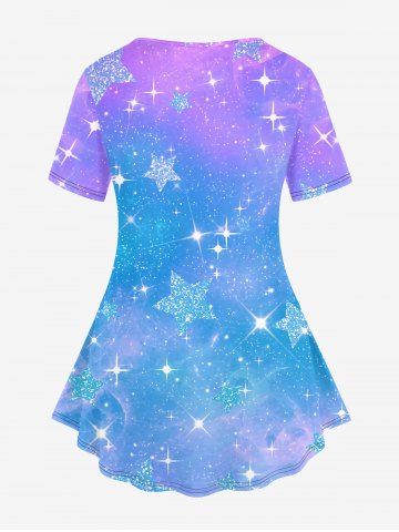 Plus Size Galaxy Ombre Star Glitter Flower Print T-shirt