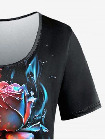 Plus Size Flower Leaves Flame Print Short Sleeves T-shirt