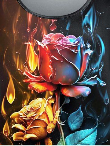 Plus Size Flower Leaves Flame Print Short Sleeves T-shirt