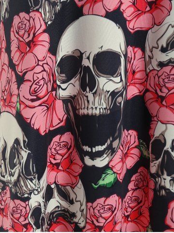 Plus Size Gothic Skulls Rose Printed Cold Shoulder Tee