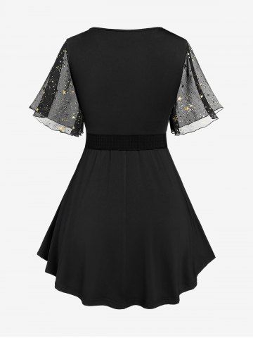 Plus Size Star Print Chain Panel Belted Short Sleeve T-Shirt
