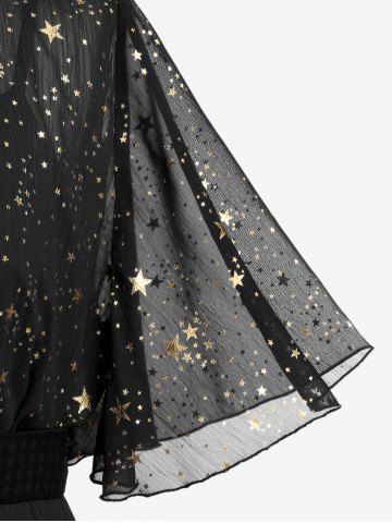 Plus Size Star Print Chain Panel Belted Short Sleeve T-Shirt