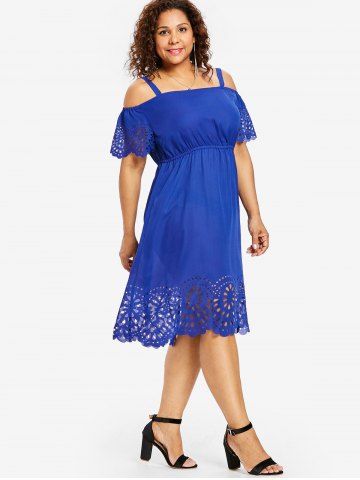 Plus Size Cold Shoulder Hollow Out Dress