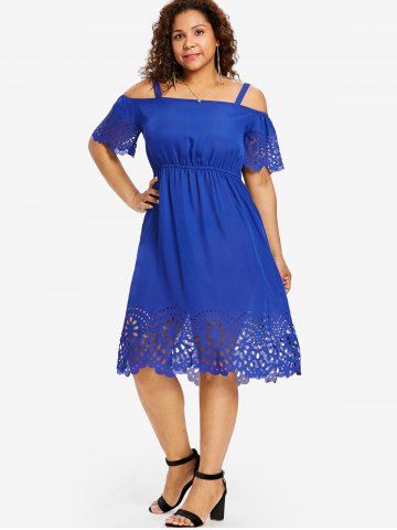 Plus Size Cold Shoulder Hollow Out Dress