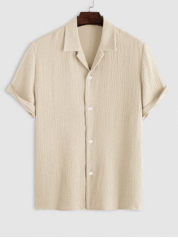 Cotton and Linen Textured Wrinkle Short Sleeves Shirt - LIGHT YELLOW - XL