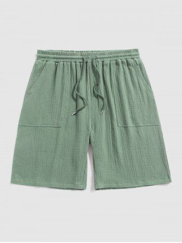 Solid Color Soft Textured Basic Shorts - LIGHT GREEN - L