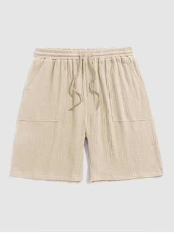 Solid Color Soft Textured Basic Shorts - LIGHT YELLOW - XXL