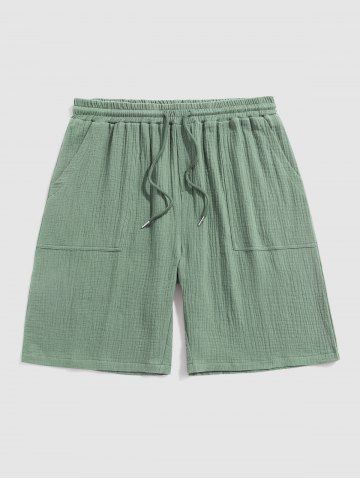 Solid Color Soft Textured Basic Shorts - LIGHT GREEN - XL