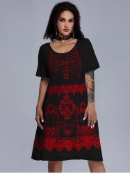 Gothic Skeleton Floral Figure Print Dress -  