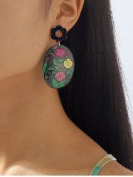 Vintage Flower Print Drop Earrings -  
