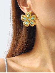 Boucles D'Oreilles Fleuries en Turquoise - d'or 